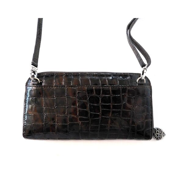 Brighton Cher Zip Wallet Brown Croc Emboss Patent Leather Adj. Removable Strap - Picture 9 of 11
